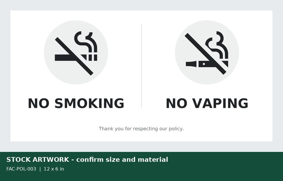 Example black-and-grey no smoking and no vaping business-policy artwork
