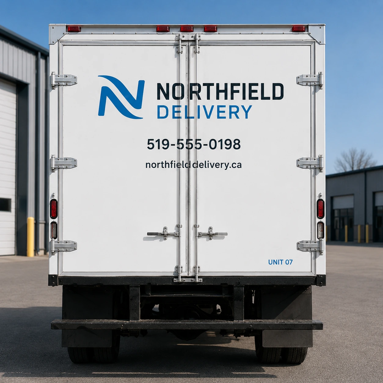 Rear door lettering layout for delivery van and box truck fleet identification