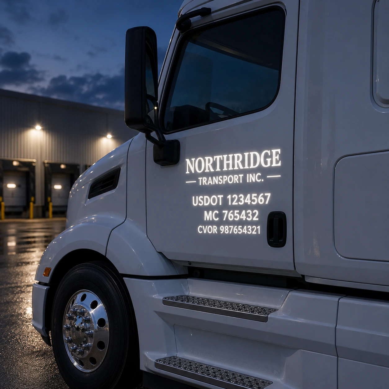 Reflective USDOT number decal upgrade shown in low light