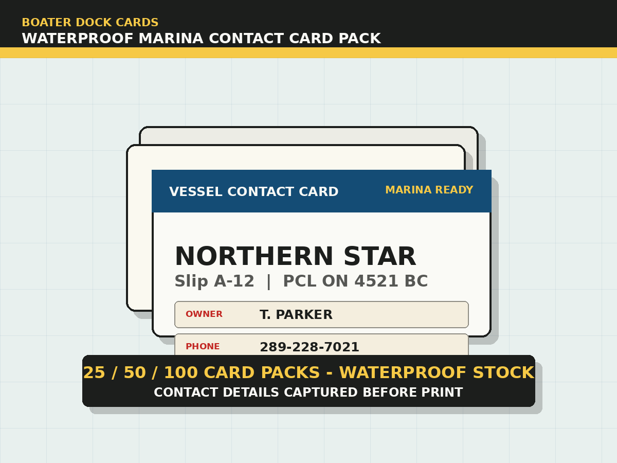 Boater Dock Cards Canada — Hand-Out Contact | Compliance Lettering product image
